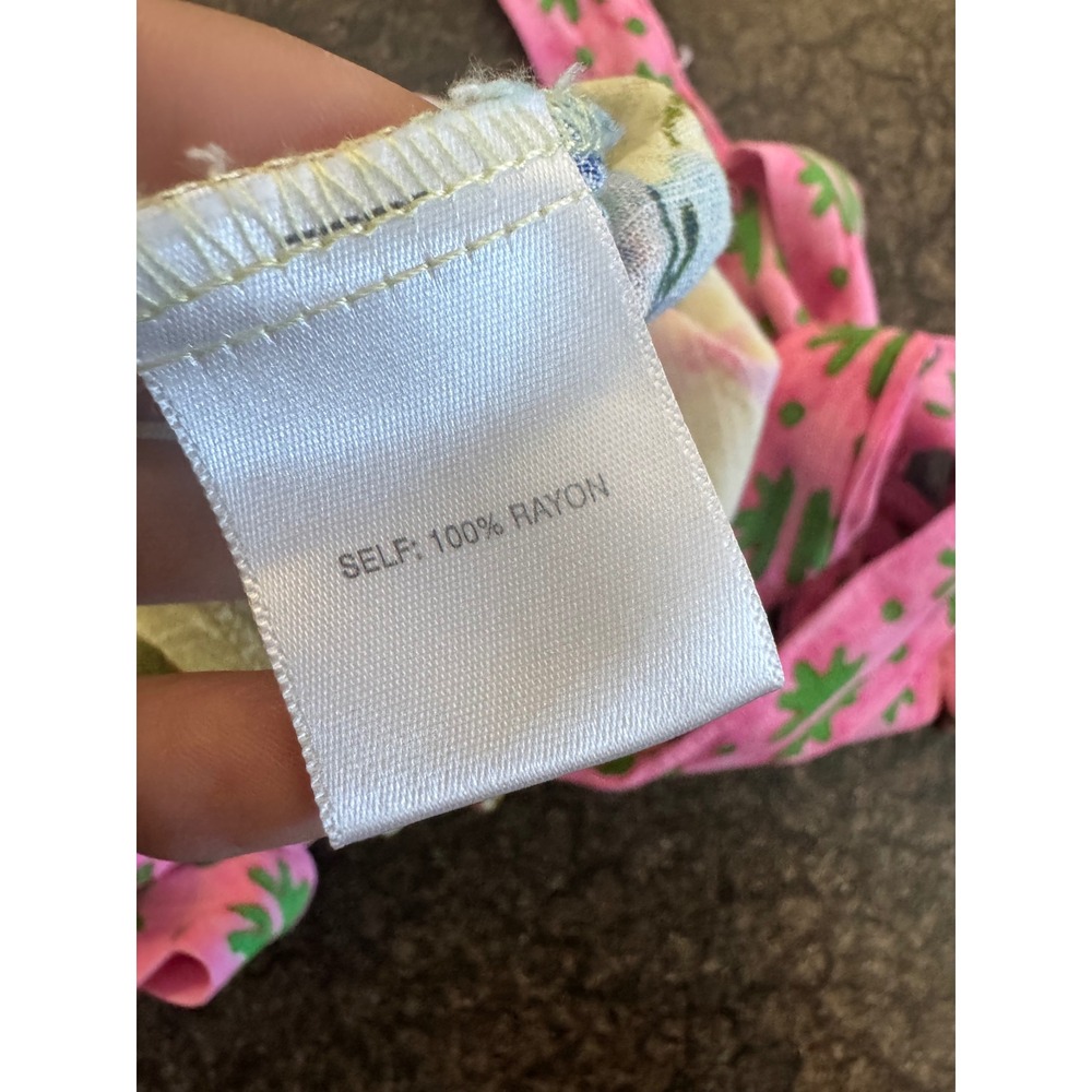 Rose + Olive Resort Floral Crane Print Crop Top Tie Shoulder Smocked Back Small - Picture 7 of 7